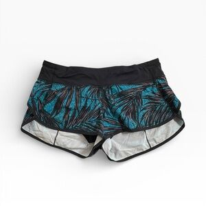 Lululemon Speed Up Shorts Size 8 Palm Lace Tofino Teal Black Lined 2.5” Inseam